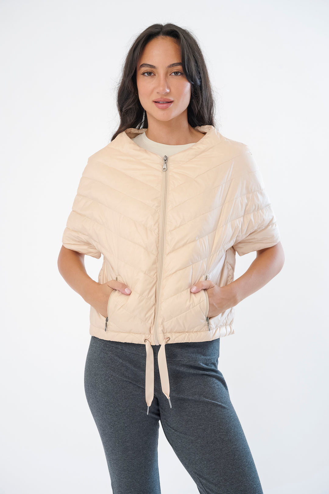 Chevron Quilted Short Sleeve Jacket