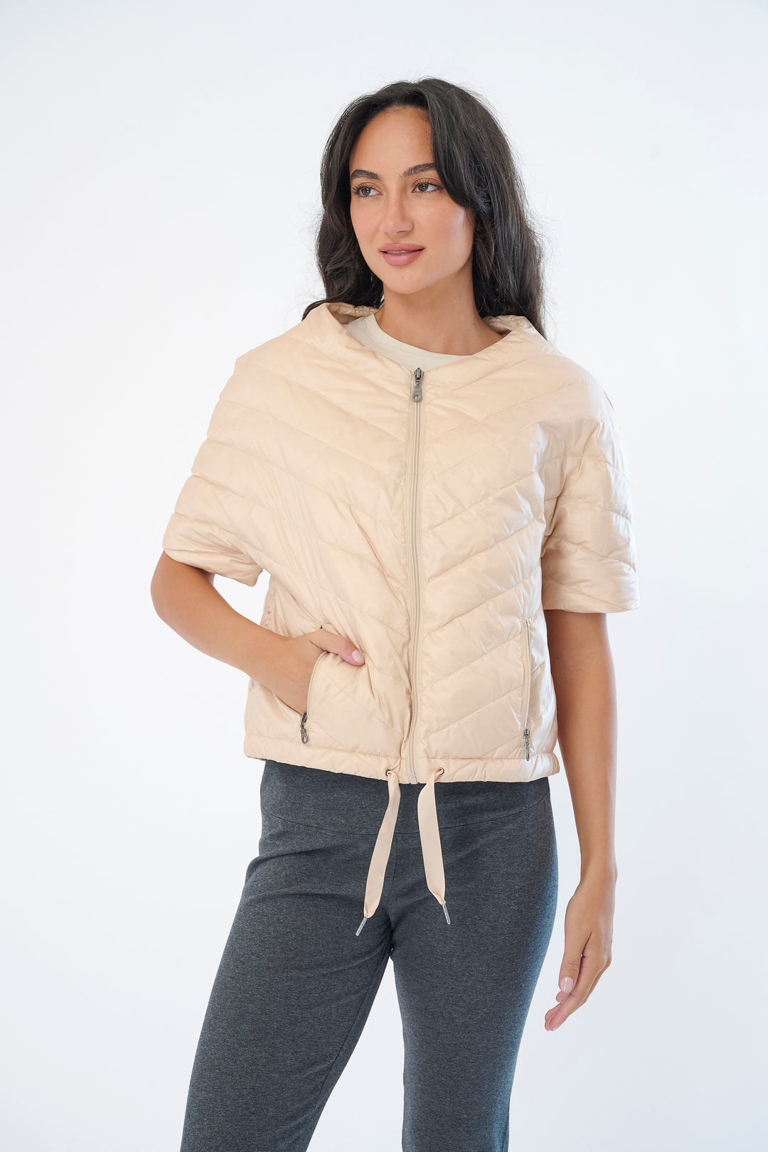 Chevron Quilted Short Sleeve Jacket