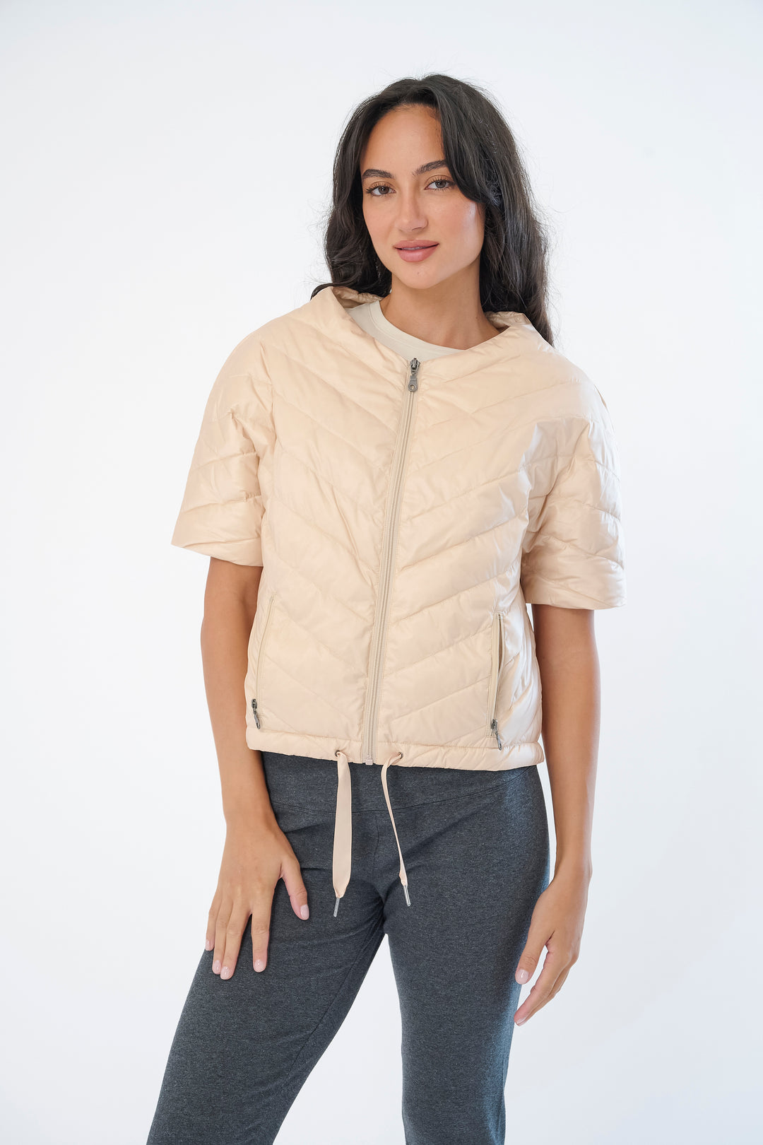 Chevron Quilted Short Sleeve Jacket