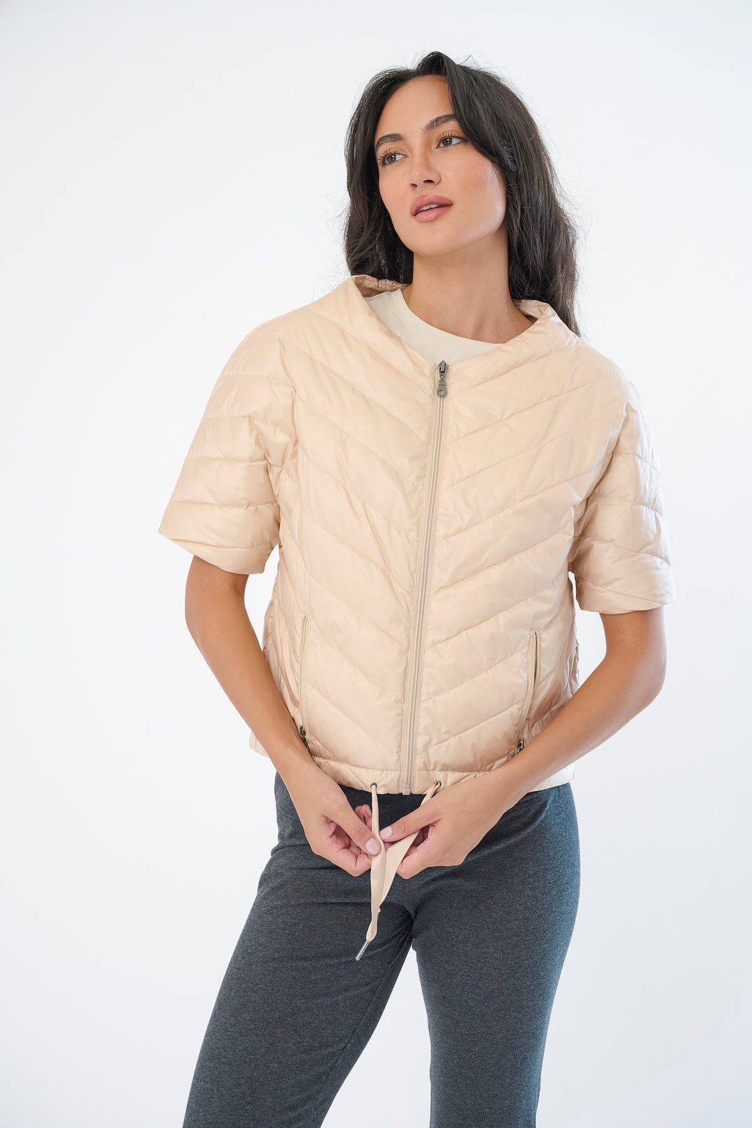 Chevron Quilted Short Sleeve Jacket