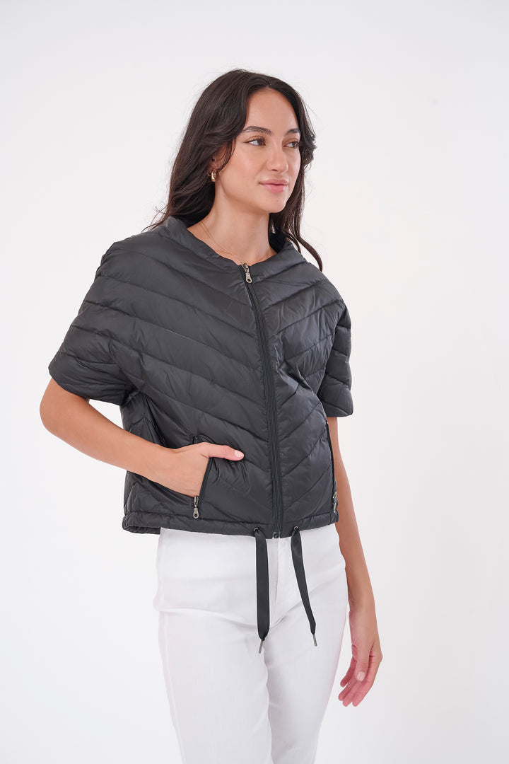 Chevron Quilted Short Sleeve Jacket