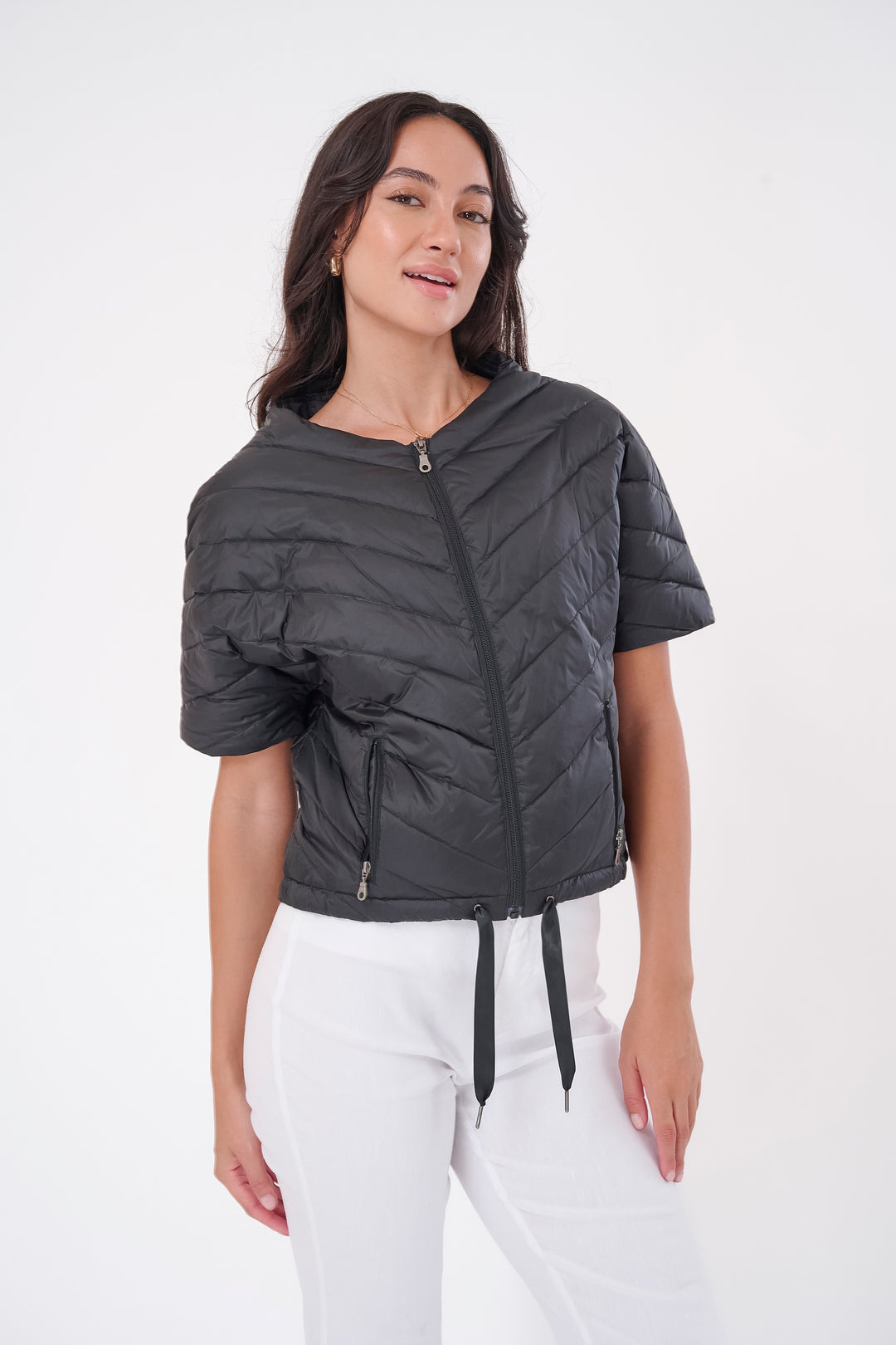 Chevron Quilted Short Sleeve Jacket