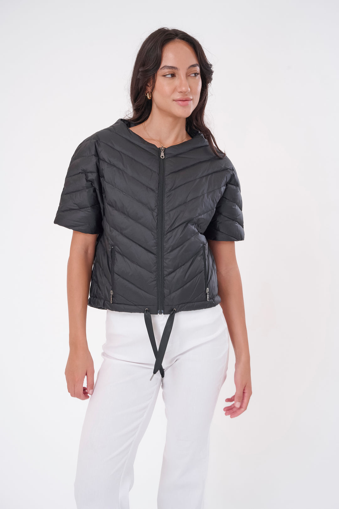 Chevron Quilted Short Sleeve Jacket