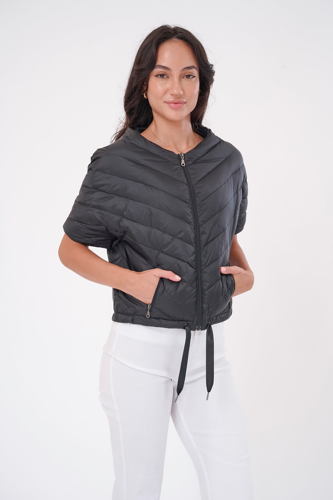 Chevron Quilted Short Sleeve Jacket