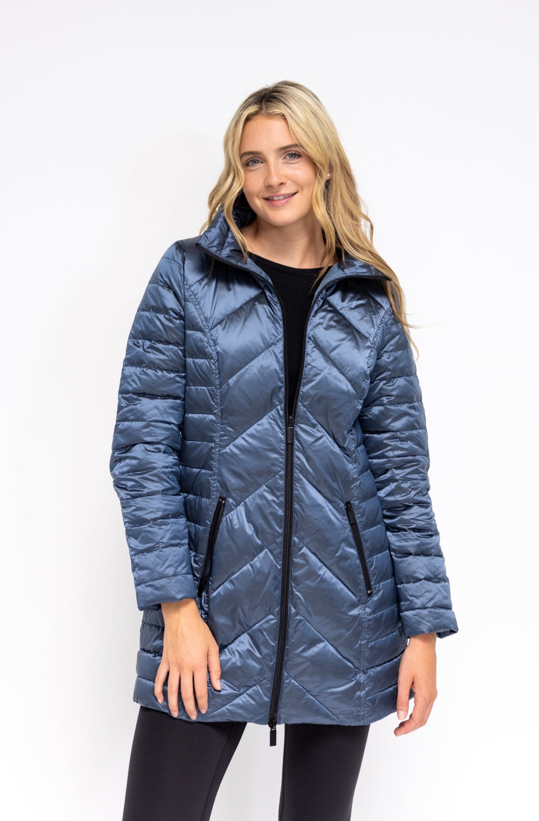 Chevron Quilted Longline Coat with Faux Fur Hood by Kaleidoscope