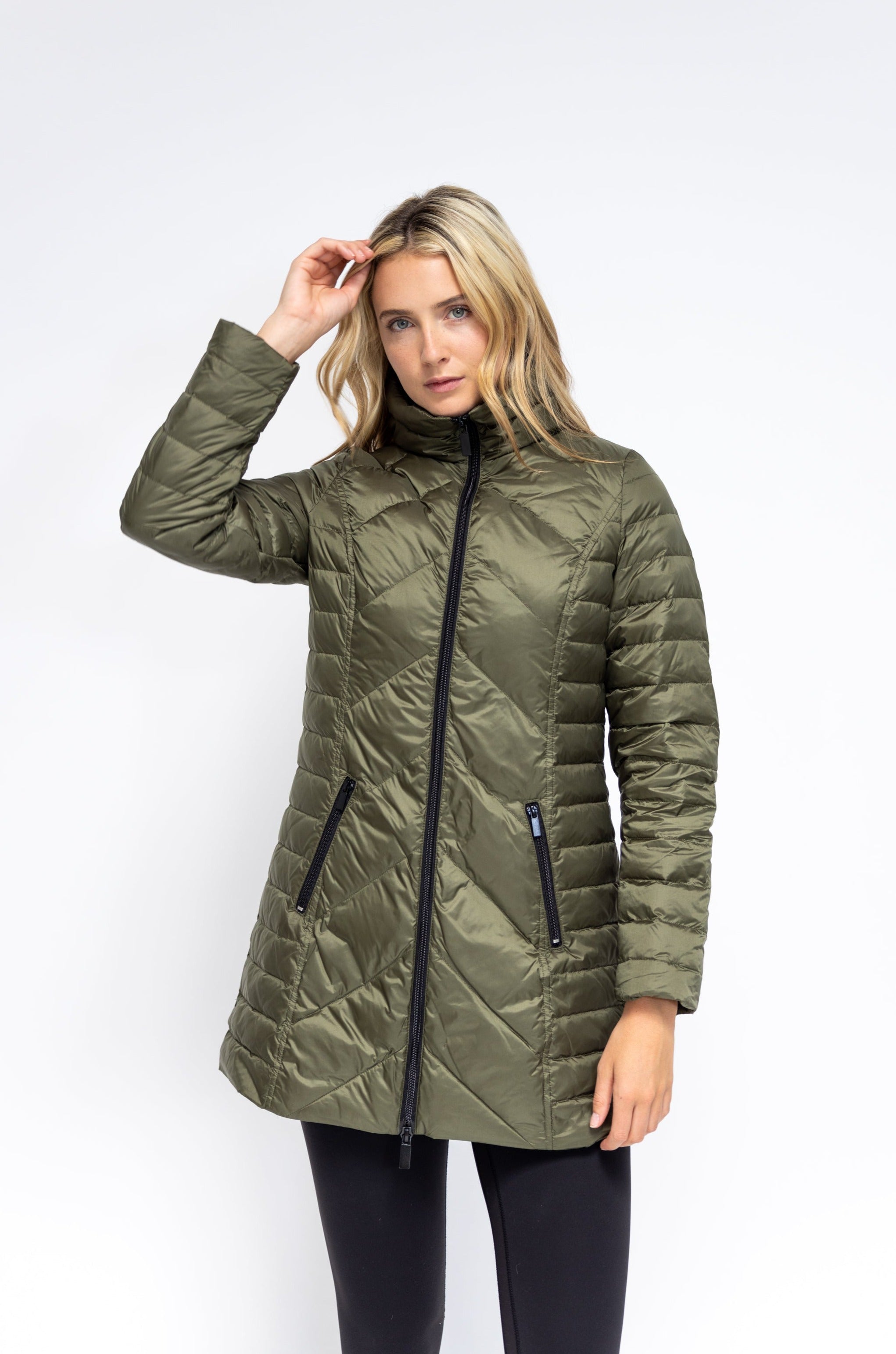 Point zero down filled chevron outlet coat