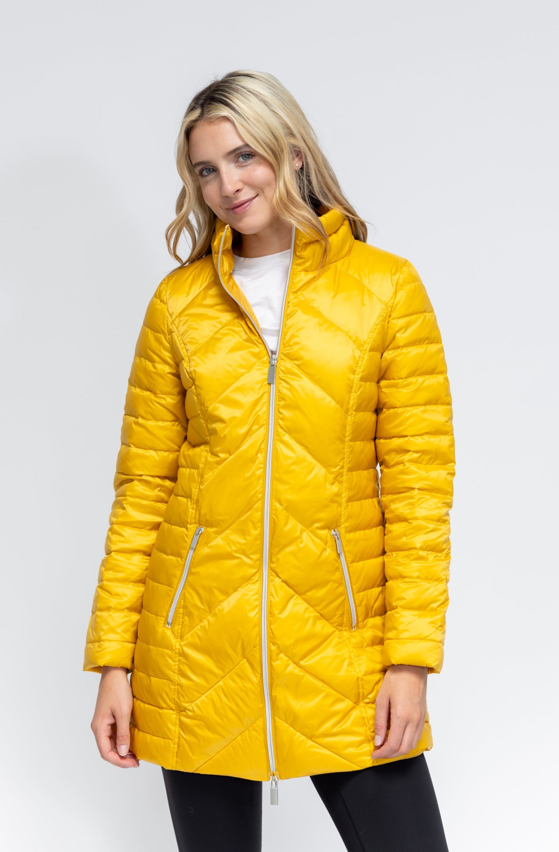 Yellow quilted best sale jacket womens